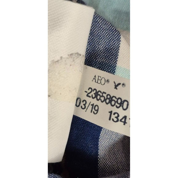 American‎ Eagle men's blue/white/tan plaid long sleeve button up shirt sz XXL - Picture 7 of 12